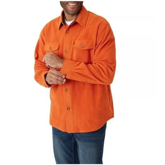 Chaps Polar Fleece Shacket Men’s Large Orange Button Front Thick Long Sleeve - Picture 1 of 11